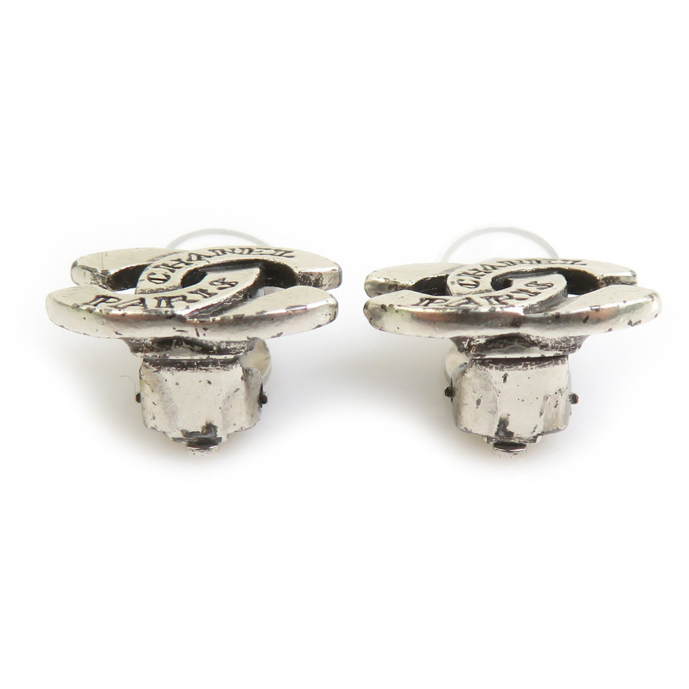 CHANEL Authentic Silver Logo Earrings - Picture 4 of 8